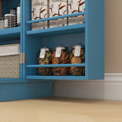 HOMCOM 41" Kitchen Pantry Storage Cabinet, Freestanding Kitchen Cabinet with 12 Door Shelves, Double Doors, 5-tier Shelving and Adjustable Shelves, Blue