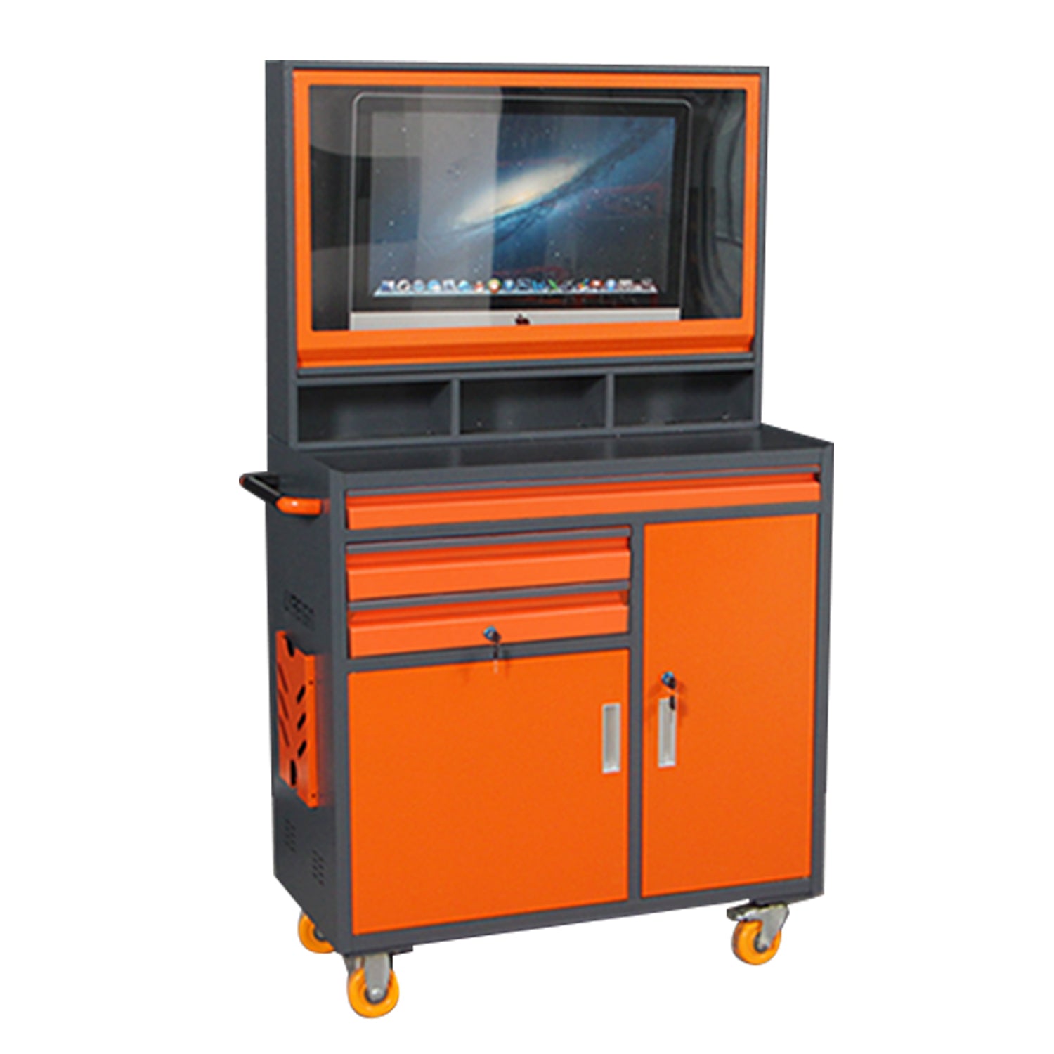 Extra large mobile computer cabinet suitable for up to 32-inch monitors