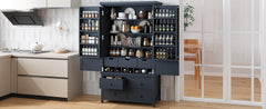 [Assembly&Show Video Available] TOPMAX Freestanding Large Kitchen Pantry Wooden Kitchen Storage Cabinet Cupboard with 8 Door Shelves,3 Adjustable Shelves,7 Drawers& 8 Wine Racks, Gray