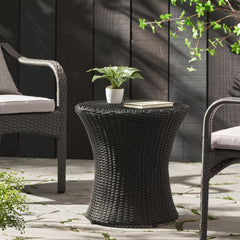 KONO Hourglass Rattan Table with No Glass Top, Black