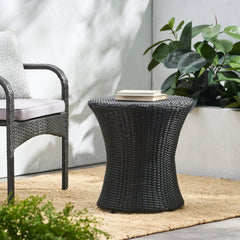 KONO Hourglass Rattan Table with No Glass Top, Black