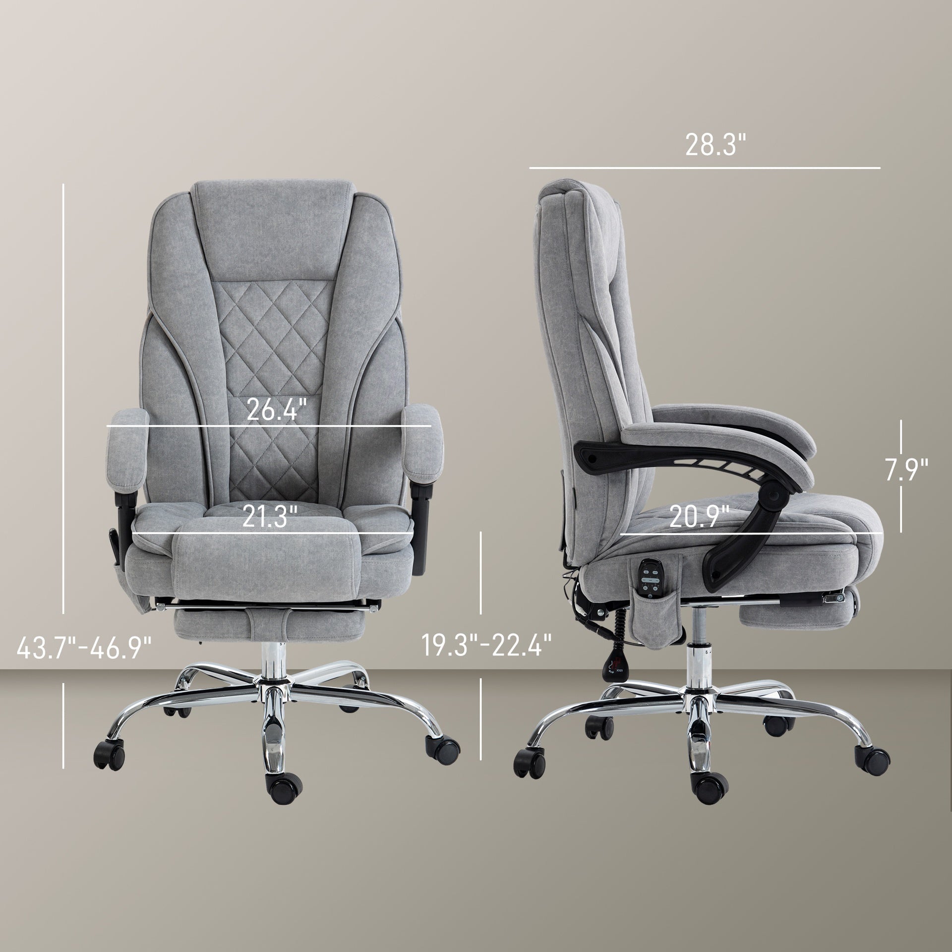 Heated Reclining Chair,Massage Office Chair with Adjustable Height,Footrest