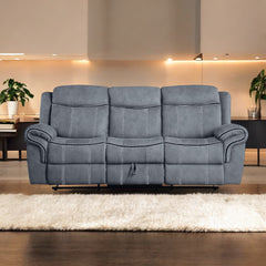 Zubaida Two Tone Gray Velvet Recliner Sofa w/USB Port & Drop Down Table