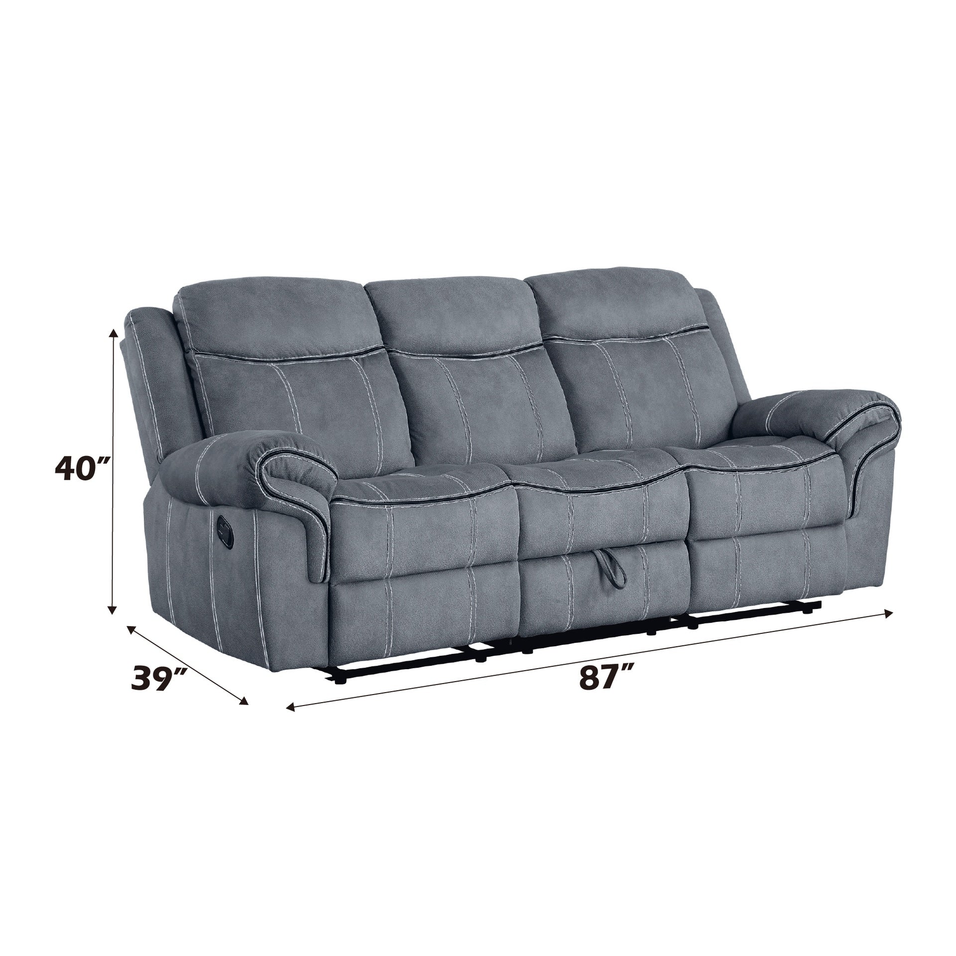 Zubaida Two Tone Gray Velvet Recliner Sofa w/USB Port & Drop Down Table