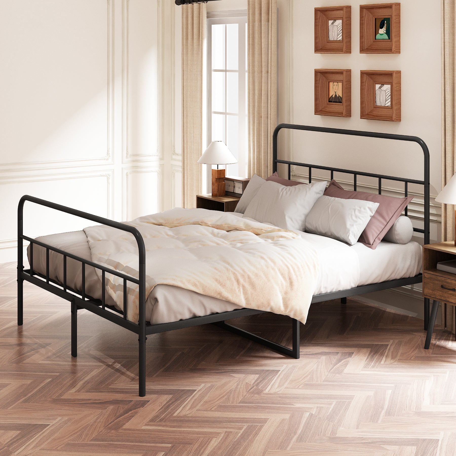 Queen Bed Frame with Headboard and Footboard, Metal Platform Bed Frame, All Metal Slats Support, Under Bed Storage, No Box Spring Needed, Easy Assembly, Black