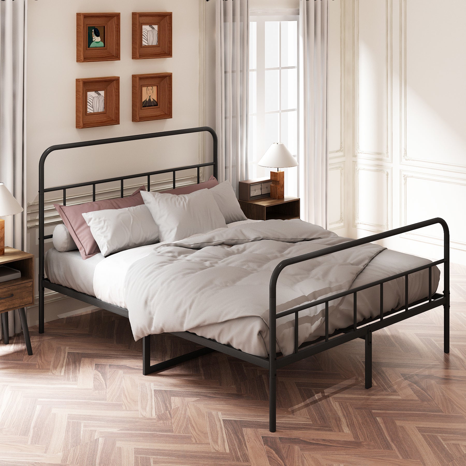 Queen Bed Frame with Headboard and Footboard, Metal Platform Bed Frame, All Metal Slats Support, Under Bed Storage, No Box Spring Needed, Easy Assembly, Black