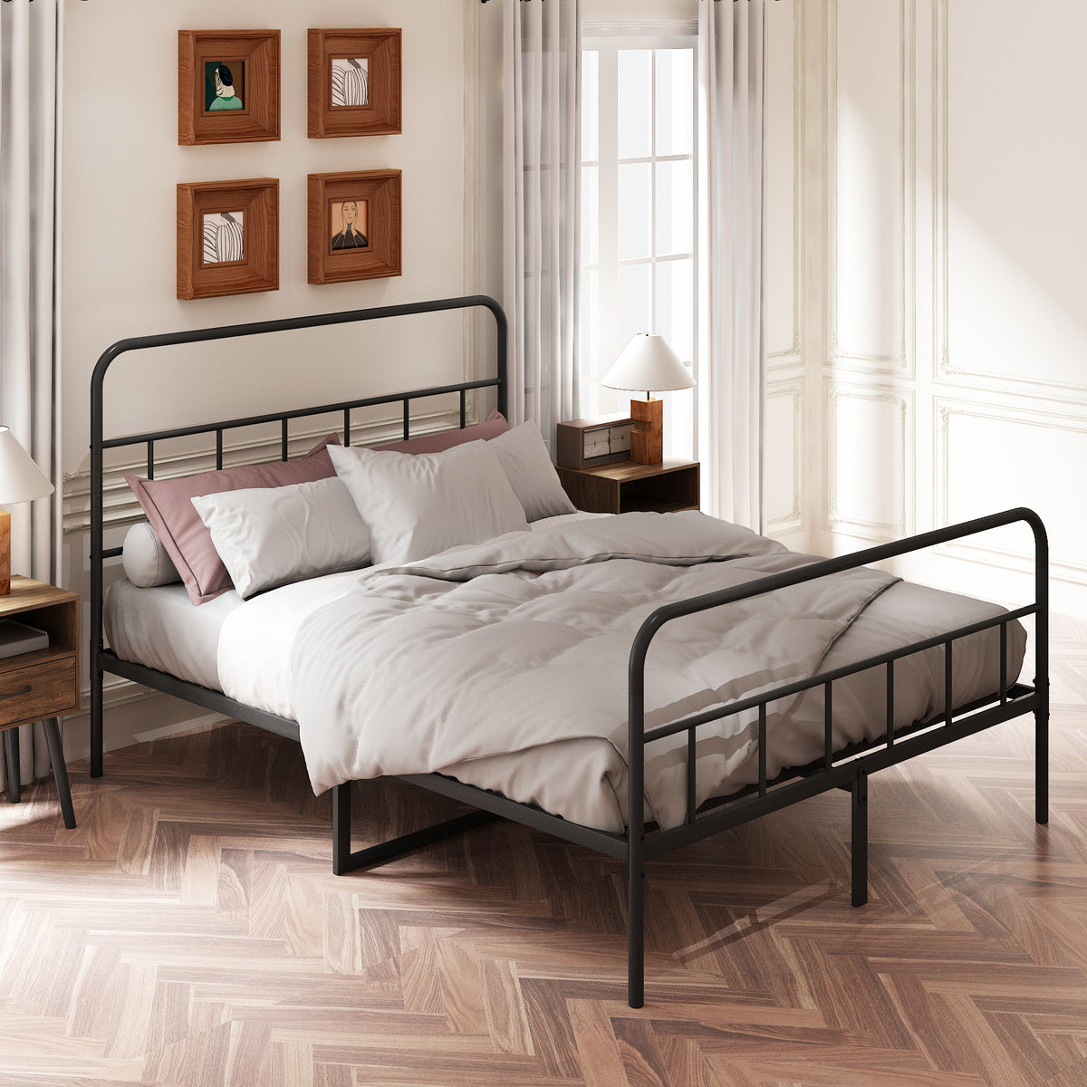 Queen Bed Frame with Headboard and Footboard, Metal Platform Bed Frame, All Metal Slats Support, Under Bed Storage, No Box Spring Needed, Easy Assembly, Black