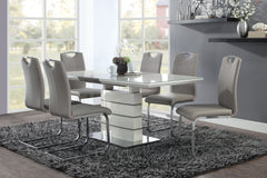 Modern Sleek Design 7pc Dining Set Table with Self-Storing Leaf and 6x Side Chairs Metal Frame Contemporary Dining Room Furniture