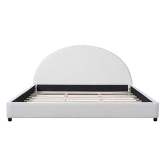 King Size Bed Frame With Boucle Upholstered Round Curved Headboard, White
