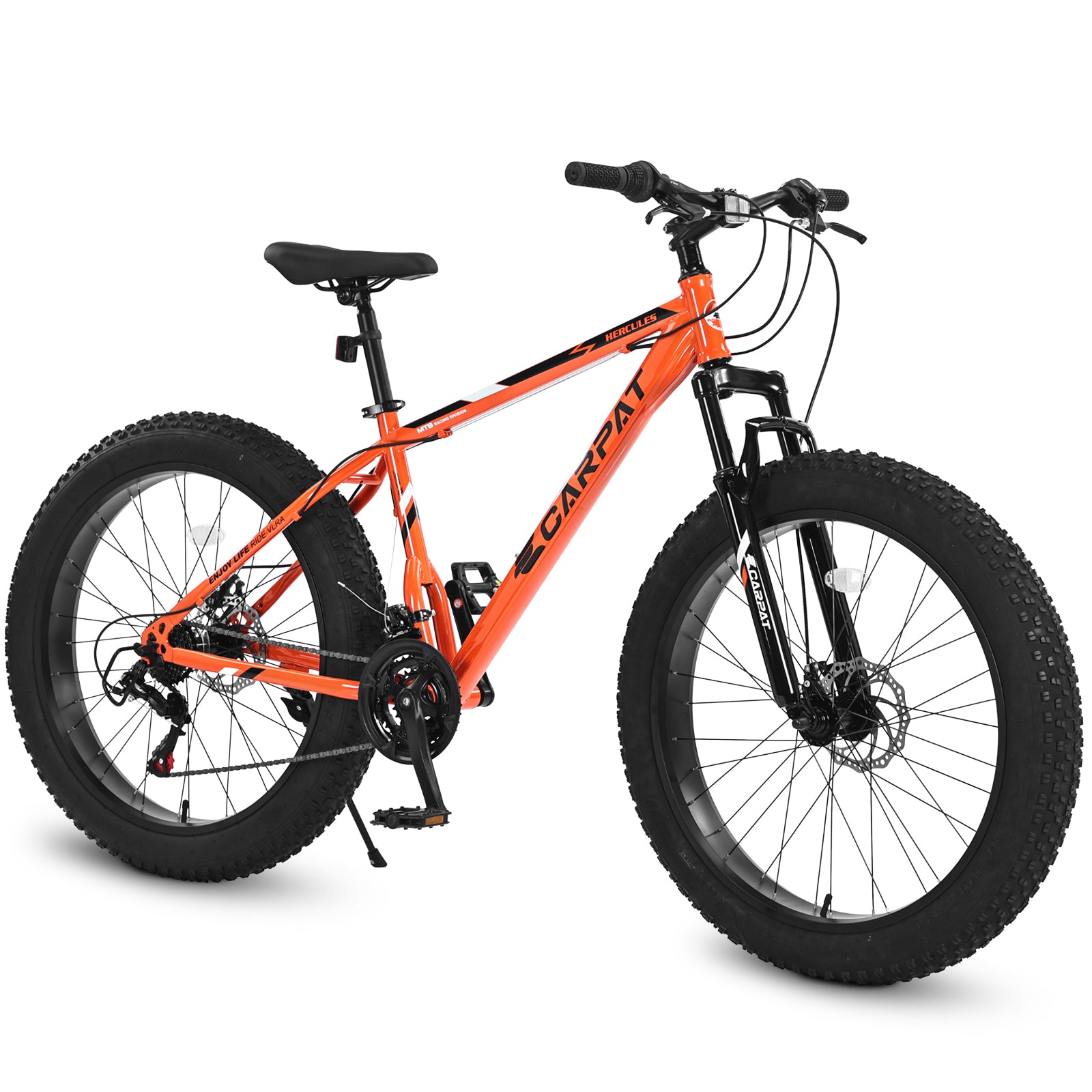 S26109 Elecony 26 Inch Fat Tire Bike Adult/Youth Full Shimano 7 Speed Mountain Bike, Dual Disc Brake, High-Carbon Steel Frame, Front Suspension, Mountain Trail Bike, Urban Commuter City Bicycle
