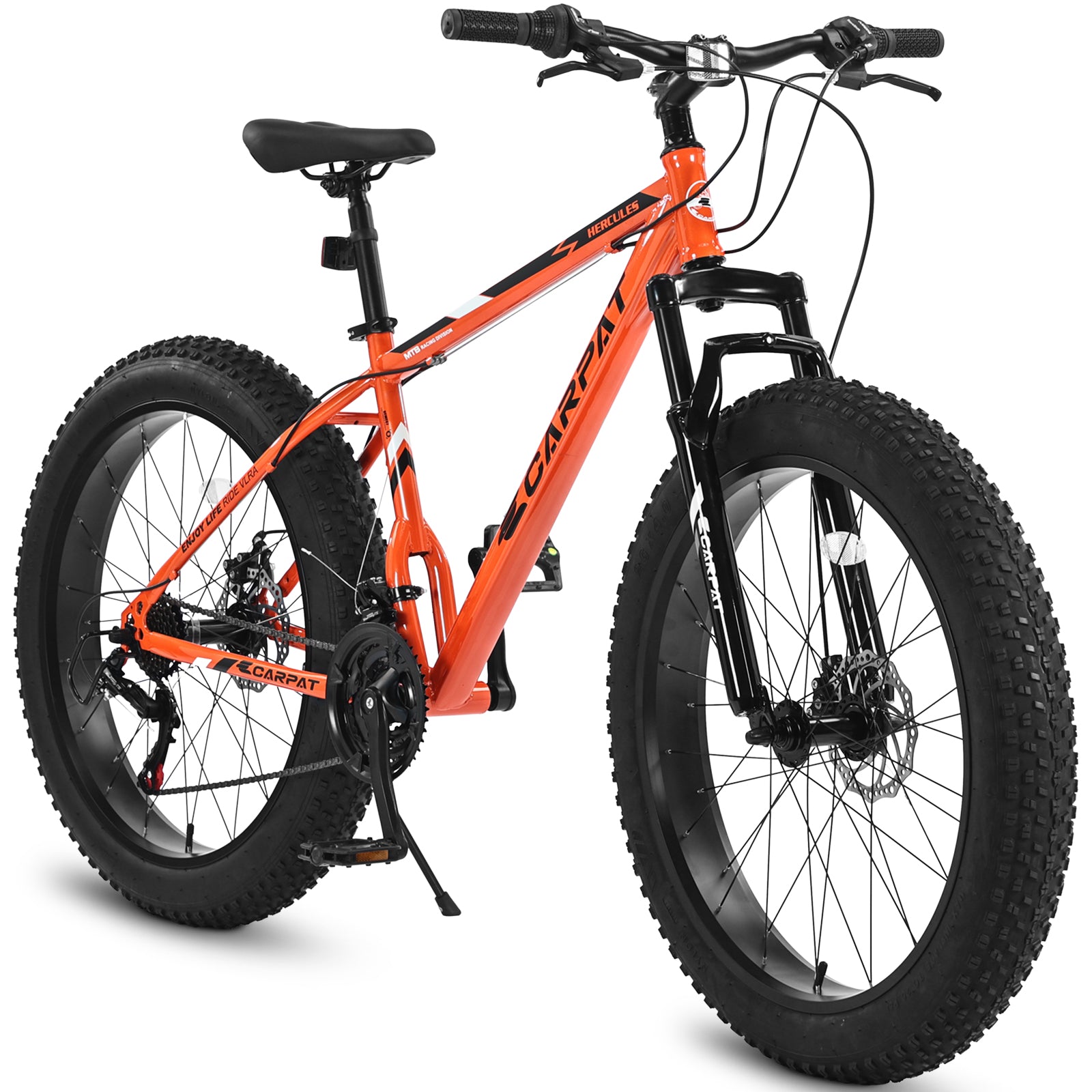 S26109 Elecony 26 Inch Fat Tire Bike Adult/Youth Full Shimano 7 Speed Mountain Bike, Dual Disc Brake, High-Carbon Steel Frame, Front Suspension, Mountain Trail Bike, Urban Commuter City Bicycle