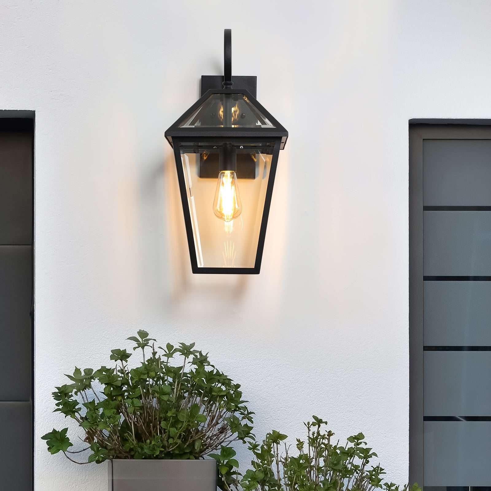 21"(H) 1-Pack Outdoor Wall Lantern Light – Modern Black Metal & Clear Glass Sconce for Porch, Patio, and Garden Lighting (Bulb Not Included)
