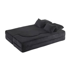 Queen Size Foldable Sofa Bed, plush Futon Sofa Couch, High-Density Foam Convertible Sleeper Sofa, Foldable Floor Couch Bed for Living Room, Guest Room, Bedroom.black