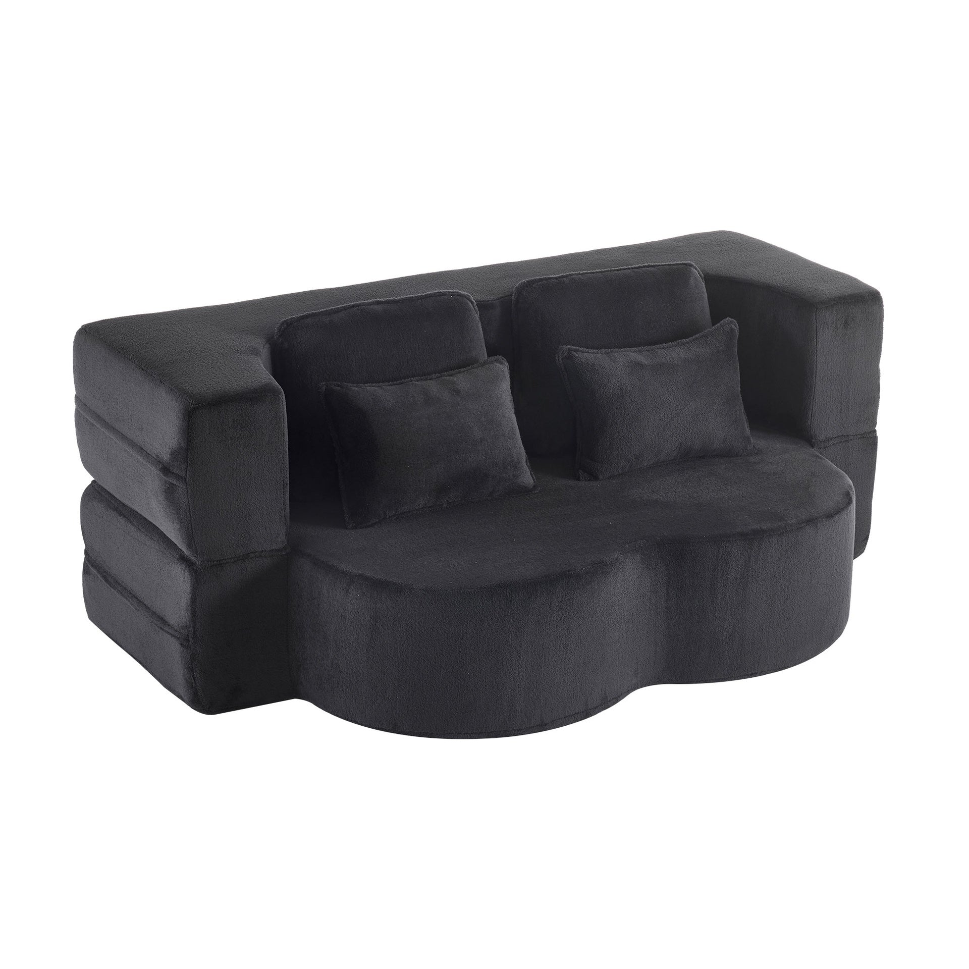 Queen Size Foldable Sofa Bed, plush Futon Sofa Couch, High-Density Foam Convertible Sleeper Sofa, Foldable Floor Couch Bed for Living Room, Guest Room, Bedroom.black