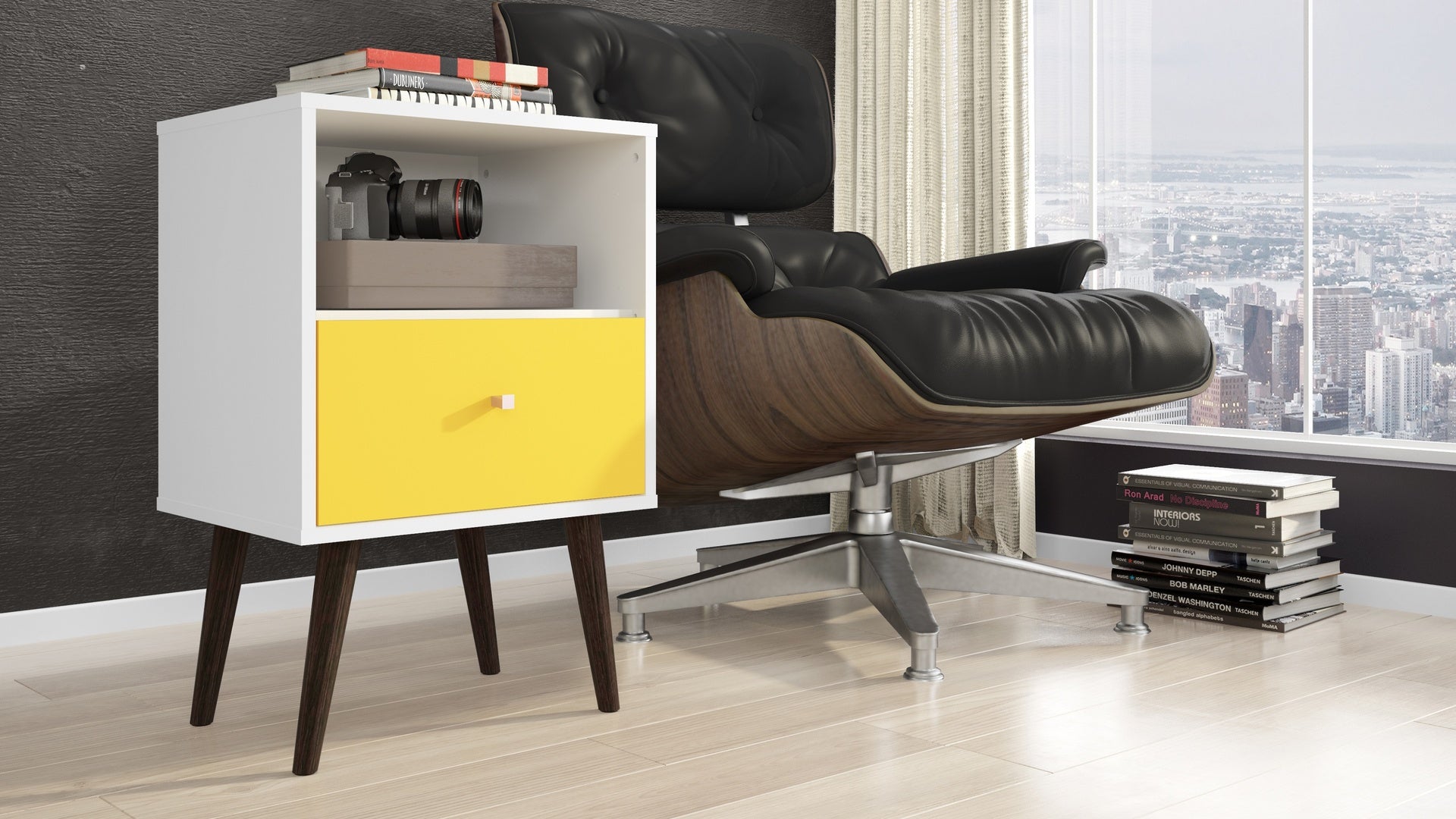 Nightstand in White and Yellow