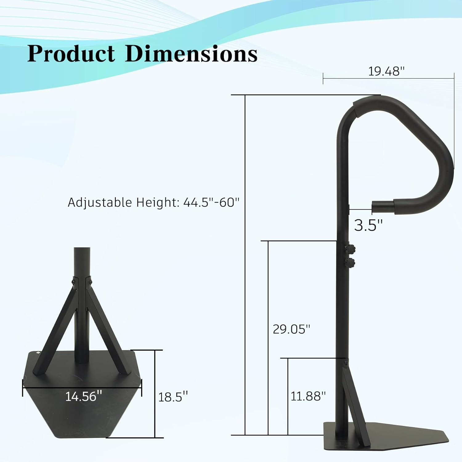 Hot Tub Handrail, Aluminum Spa Hand Rail with 44''-60'' Adjustable Height & 360° Swivel, Safety Side Handrails with Slide-Under Mount Base for Most Hot Tubs & Swim Spas, 600 LBS Capacity