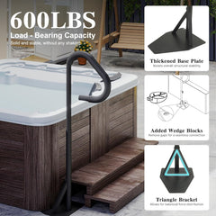 Hot Tub Handrail, Aluminum Spa Hand Rail with 44''-60'' Adjustable Height & 360° Swivel, Safety Side Handrails with Slide-Under Mount Base for Most Hot Tubs & Swim Spas, 600 LBS Capacity