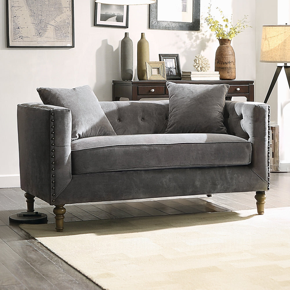 Sidonia Gray Velvet Loveseat W/2 Pillows