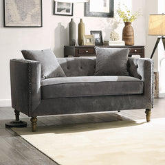 Sidonia Gray Velvet Loveseat W/2 Pillows