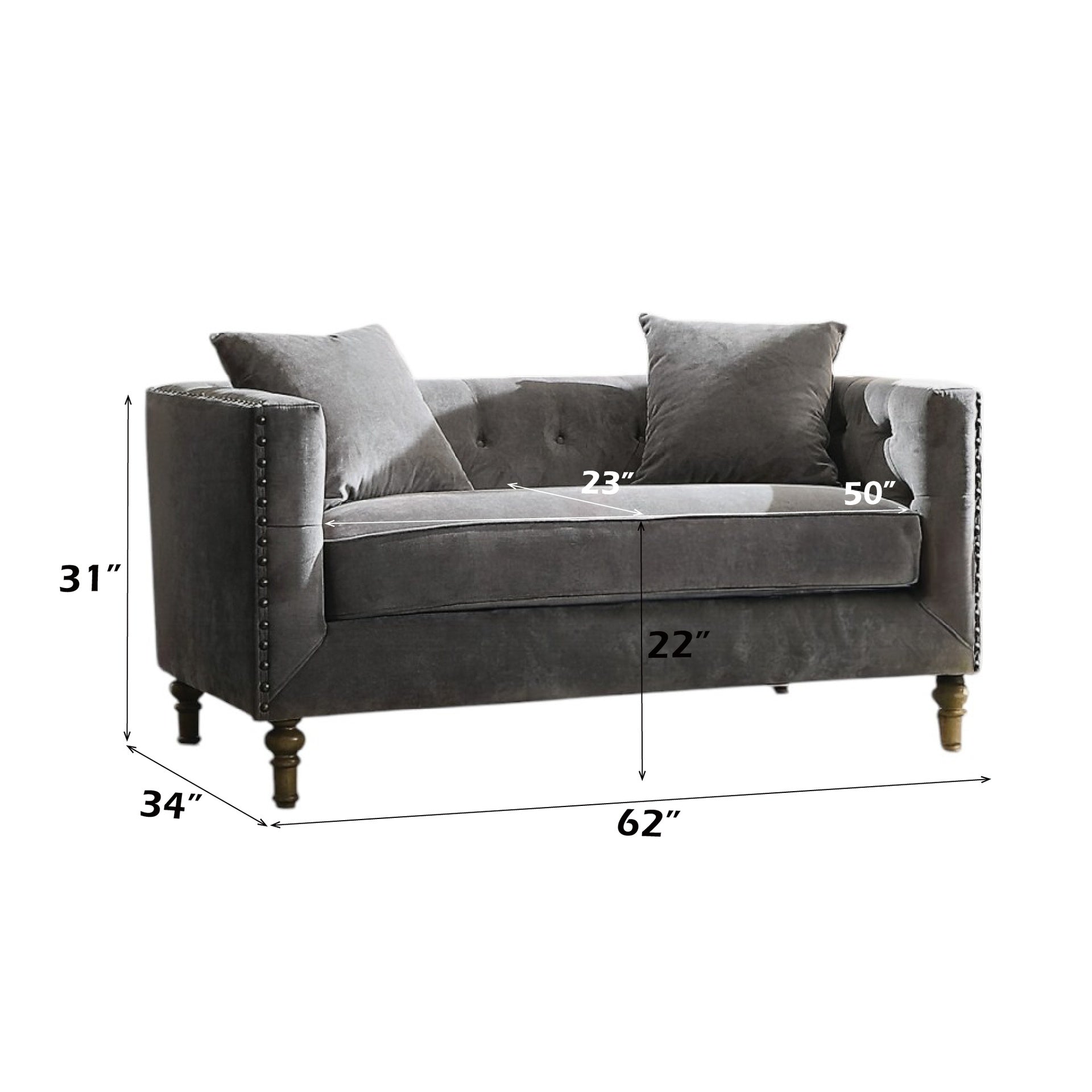 Sidonia Gray Velvet Loveseat W/2 Pillows