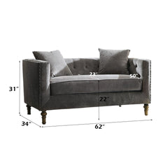 Sidonia Gray Velvet Loveseat W/2 Pillows