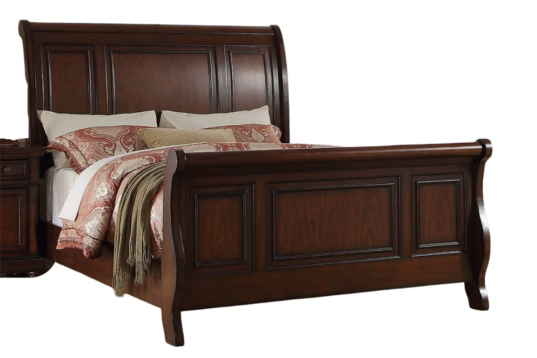 1pc California King Size Bed Two Panel Bed Headboard And Footboard Cherry Finish Bedroom Furniture