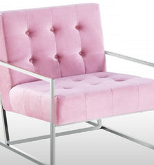 Living Room Accent Chair with Chrome Stainless Steel Frame, 1Pc Velvet Tufted Armchair, Pink