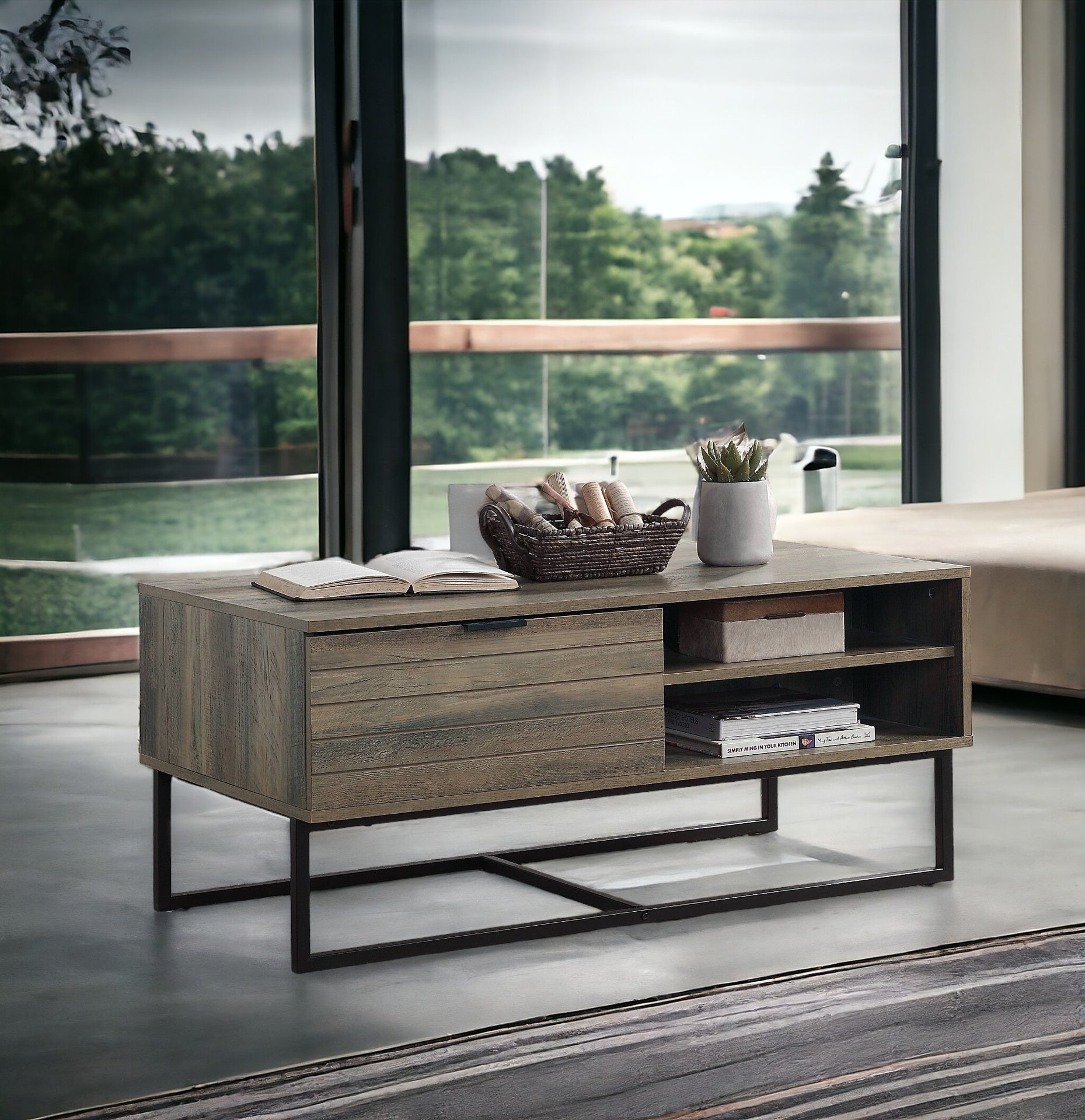 Homare Rustic Oak & Black Finish Coffee Table