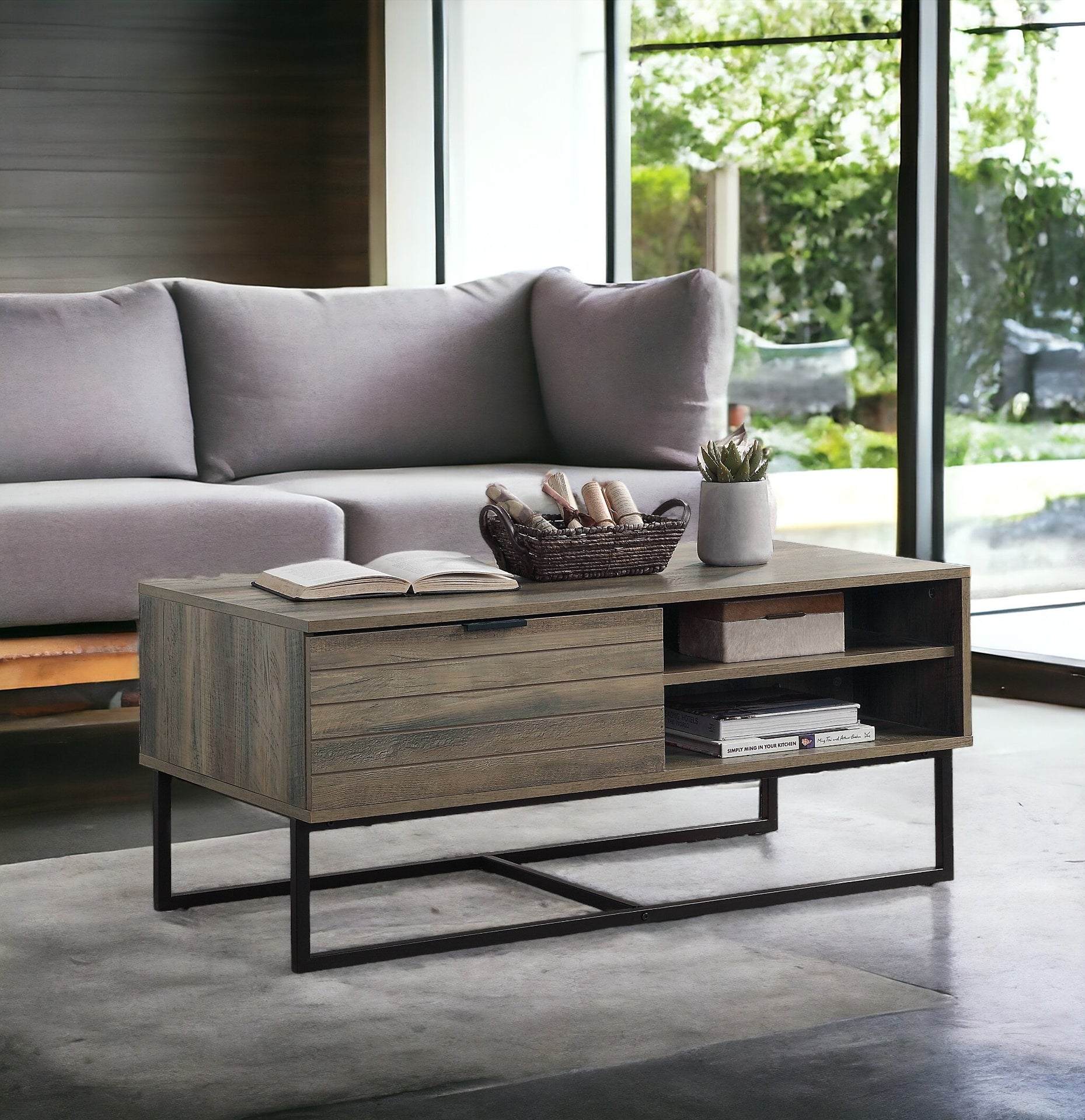 Homare Rustic Oak & Black Finish Coffee Table