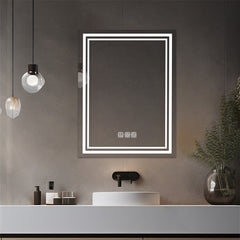 Bright LED Bathroom Mirror 36" x 28" Front Light, 5 Mins Defog, Full HD Reflected, 3 Colors Dimmable, Wall Mounted