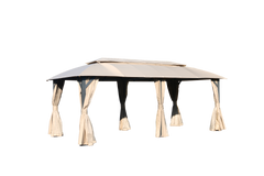 Gazebo 10x20FT, Outdoor Gazebo with Double Roofs, Privacy Curtains, Mosquito Nettings, Heavy Duty Metal Frame Party Tent Canopy for Patio, Backyard, Deck, Lawn, Brown