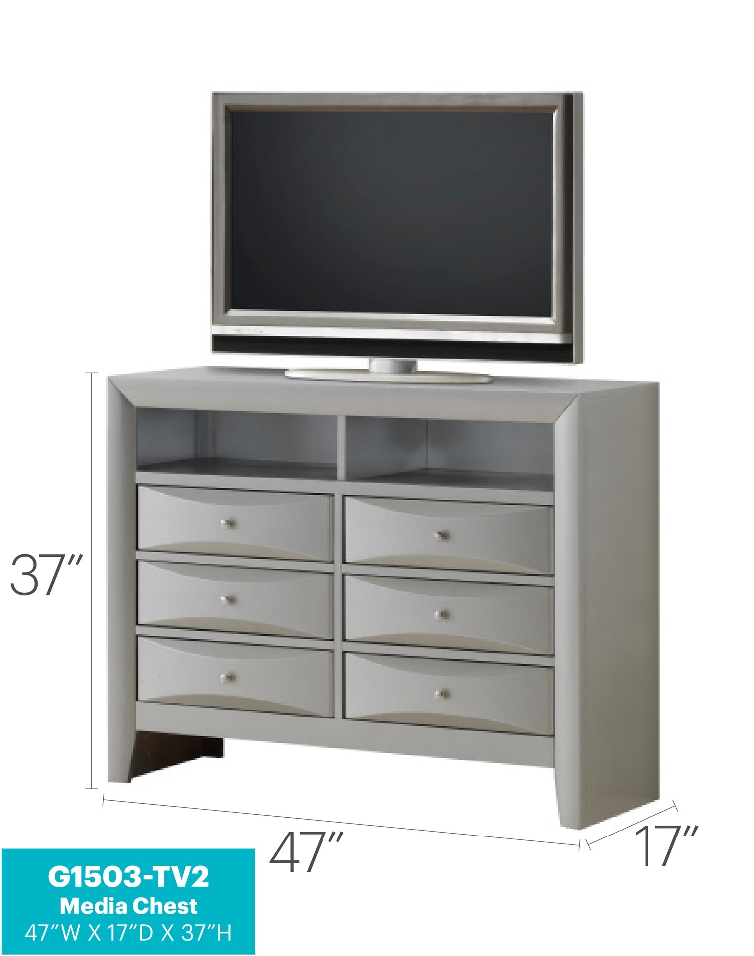 Marilla G1503-TV2 Media Chest , Silver Champagne