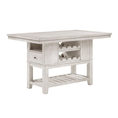 5pc Counter Height Dining Set Antique White Finish Table with Storage Drawers Wine-Rack Shelves 4x Chairs Upholstered Seat Furniture