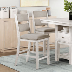 5pc Counter Height Dining Set Antique White Finish Table with Storage Drawers Wine-Rack Shelves 4x Chairs Upholstered Seat Furniture