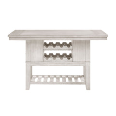 5pc Counter Height Dining Set Antique White Finish Table with Storage Drawers Wine-Rack Shelves 4x Chairs Upholstered Seat Furniture