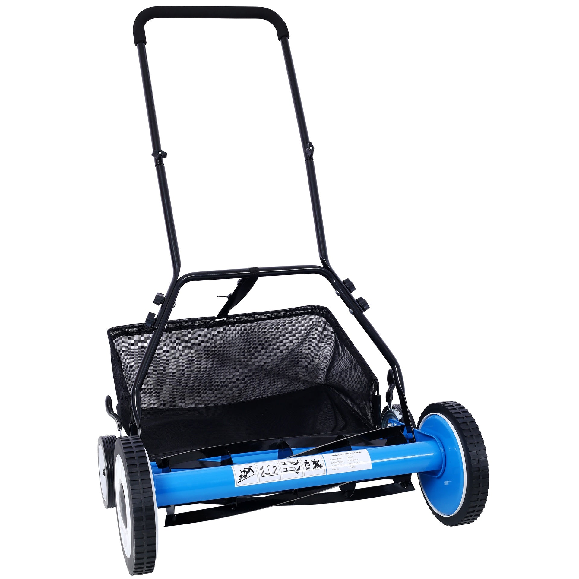 16-Inch 5-Blade Push Reel Lawn Mower with Grass Catcher, 4 WHEELS  BLUE COLOR