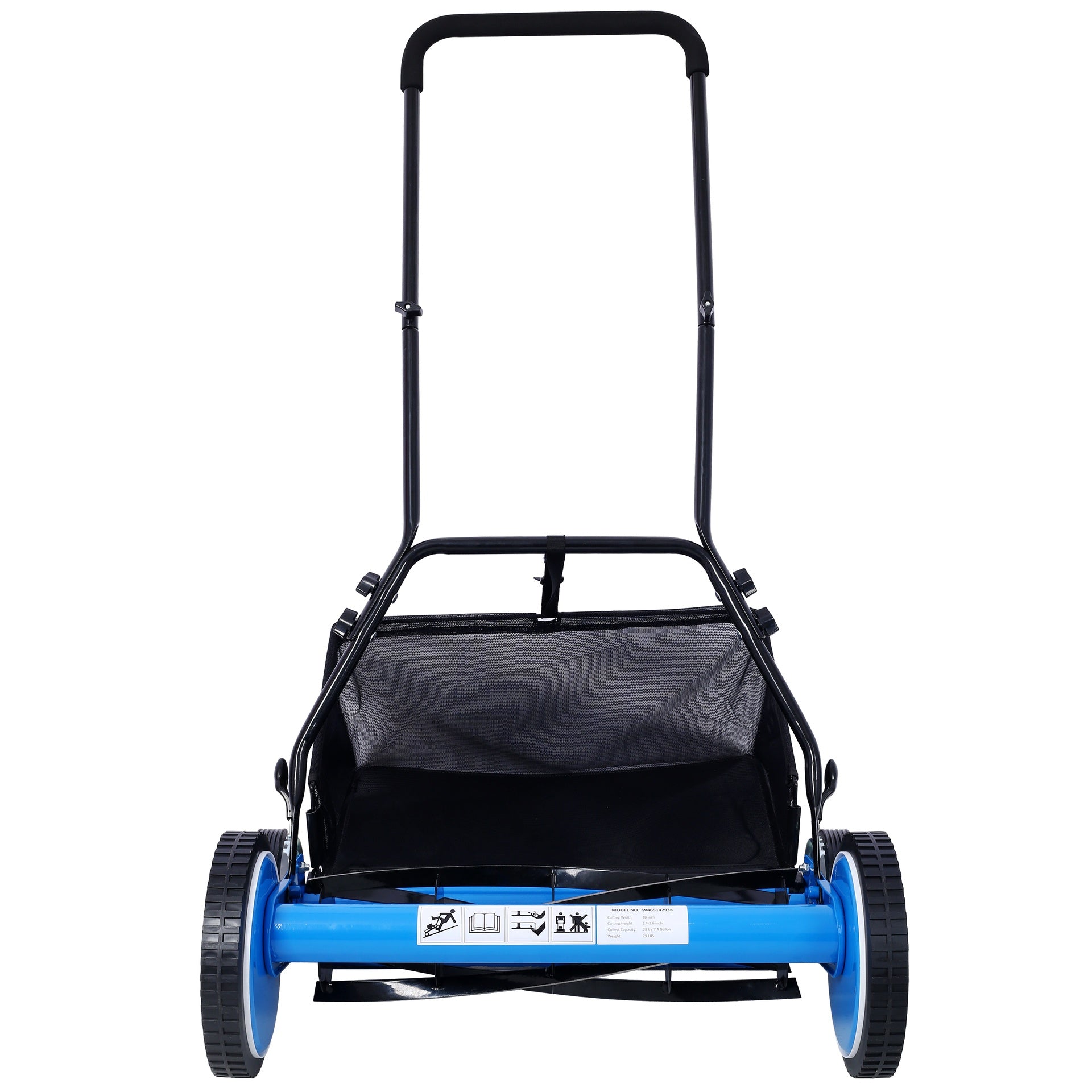 16-Inch 5-Blade Push Reel Lawn Mower with Grass Catcher, 4 WHEELS  BLUE COLOR