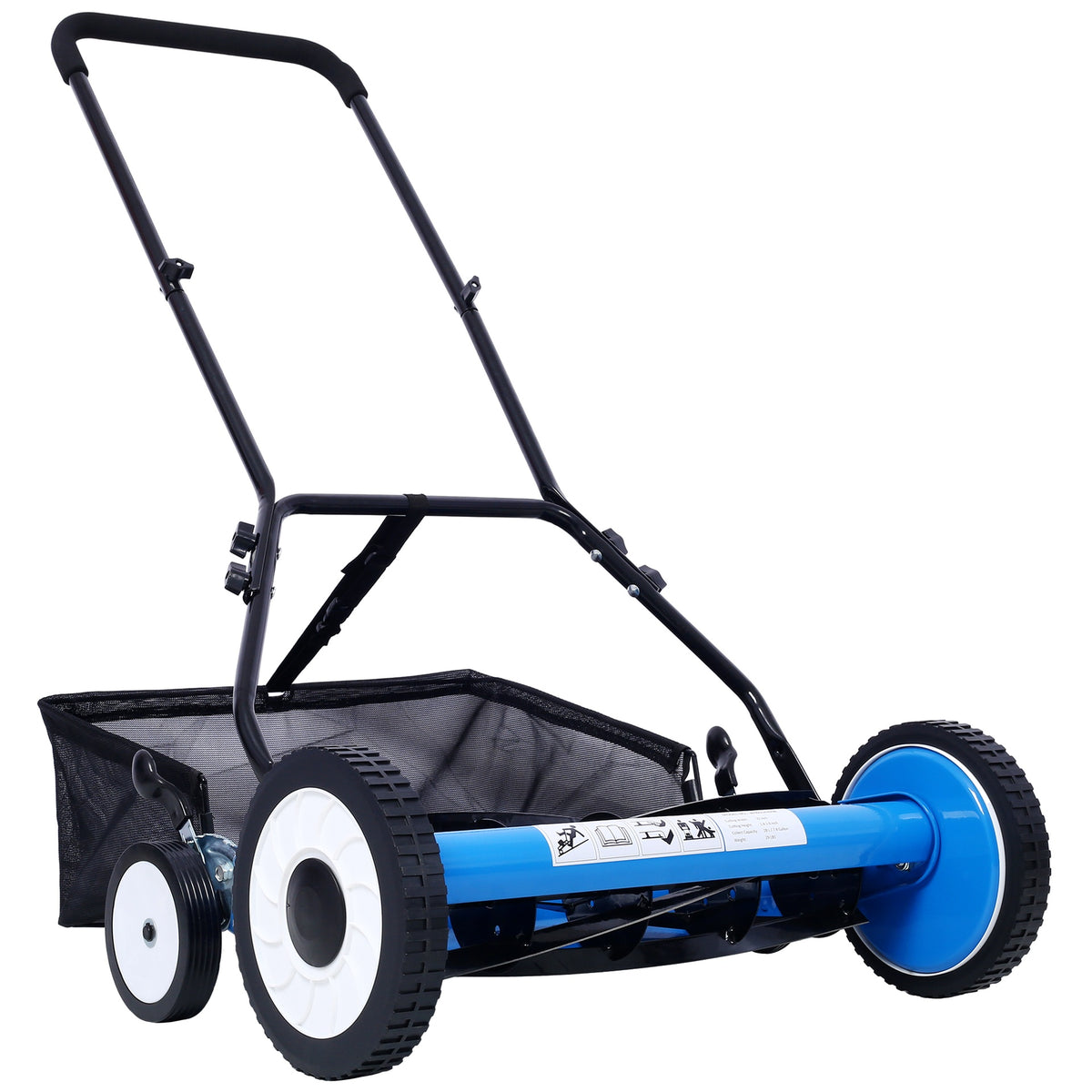 16-Inch 5-Blade Push Reel Lawn Mower with Grass Catcher, 4 WHEELS  BLUE COLOR