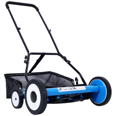 16-Inch 5-Blade Push Reel Lawn Mower with Grass Catcher, 4 WHEELS  BLUE COLOR