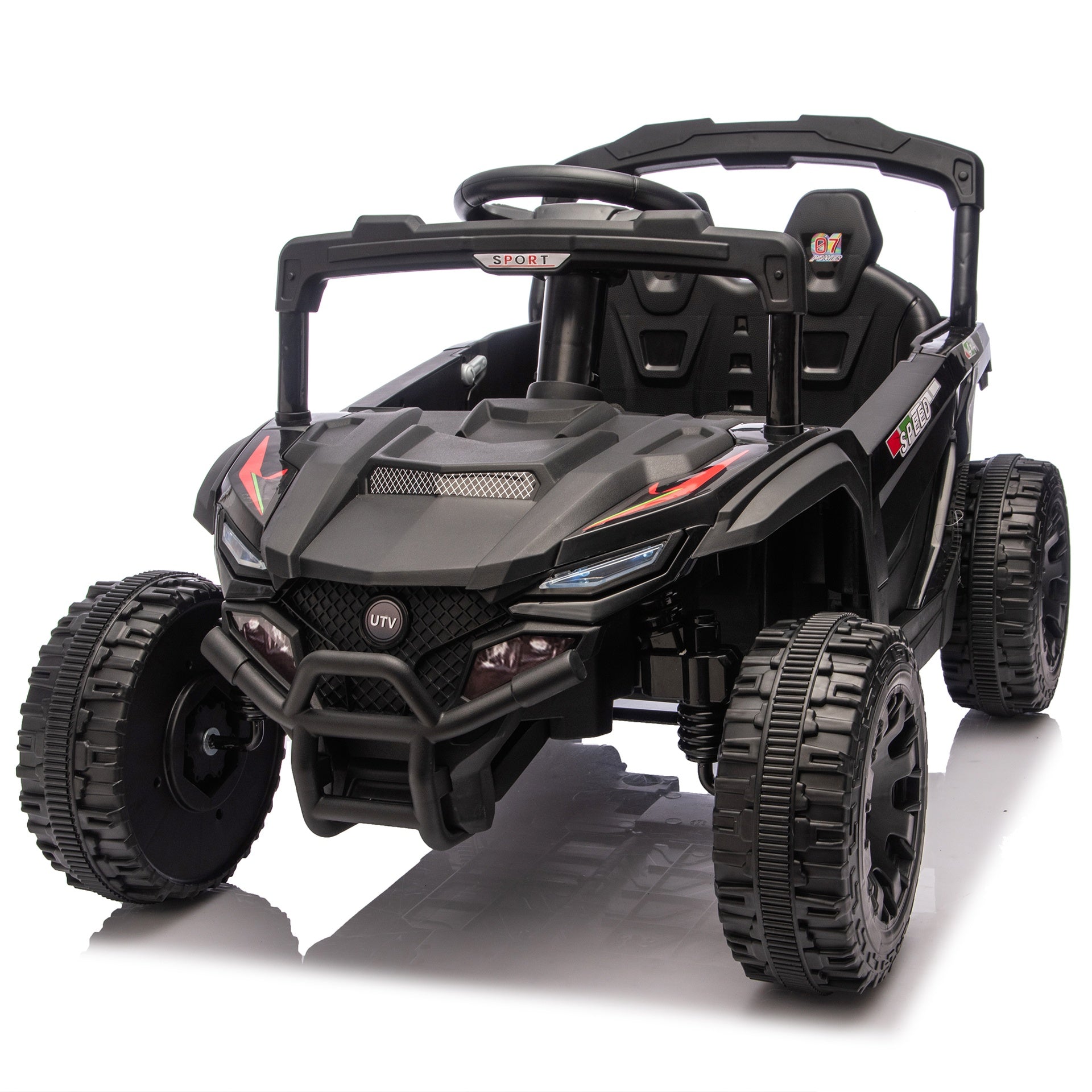 24V Kids ride on UTV W/ 2.4G PC,80W*2,Four-wheel suspension, Anti-Collision bar, High Chassis and Anti-Slip Grip wheels, Bluetooth and Music,Provide a speed of 1.86-3.11mph for Kids Aged 3-5