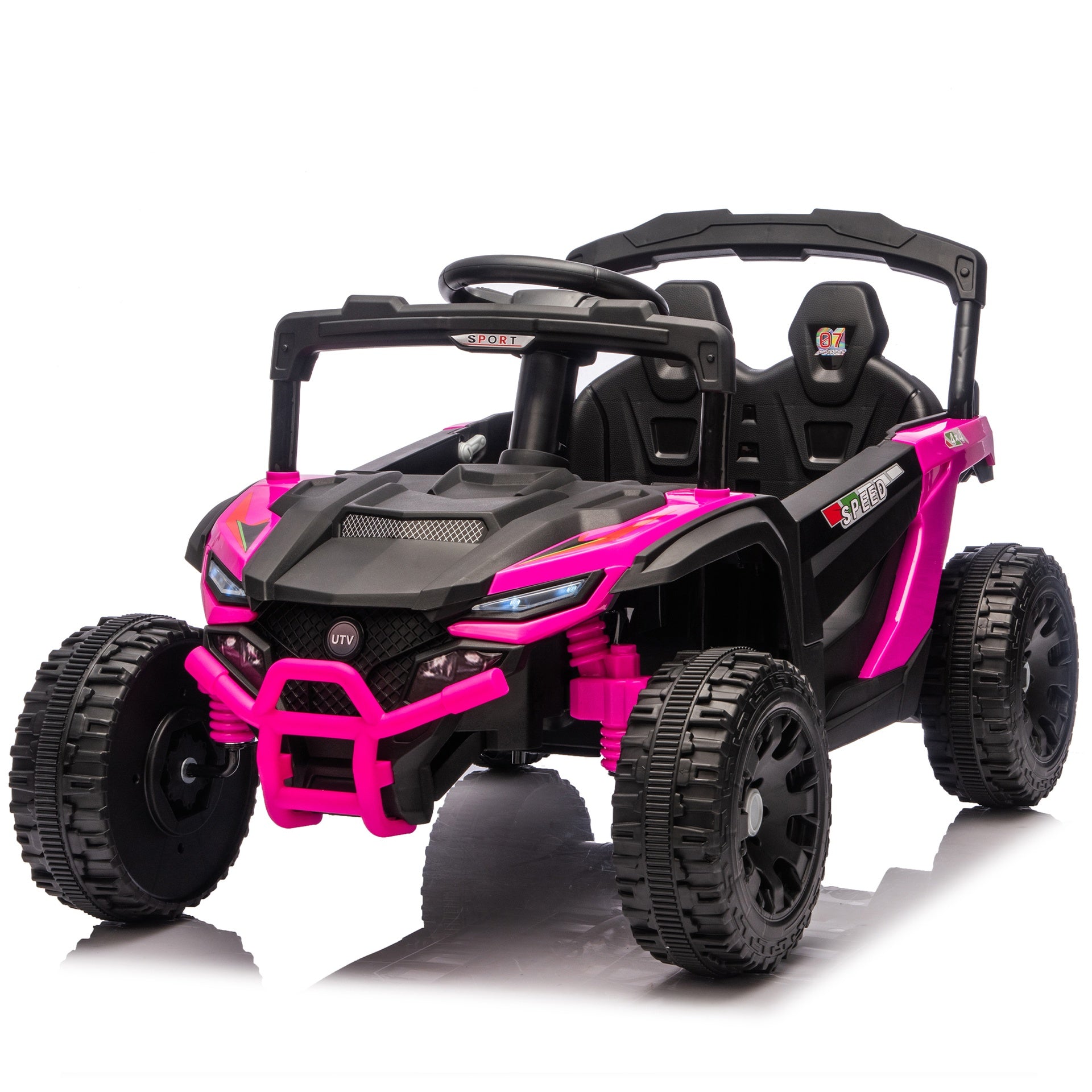 24V Kids ride on UTV W/ 2.4G PC,80W*2,Four-wheel suspension, Anti-Collision bar, High Chassis and Anti-Slip Grip wheels, Bluetooth and Music,Provide a speed of 1.86-3.11mph for Kids Aged 3-5