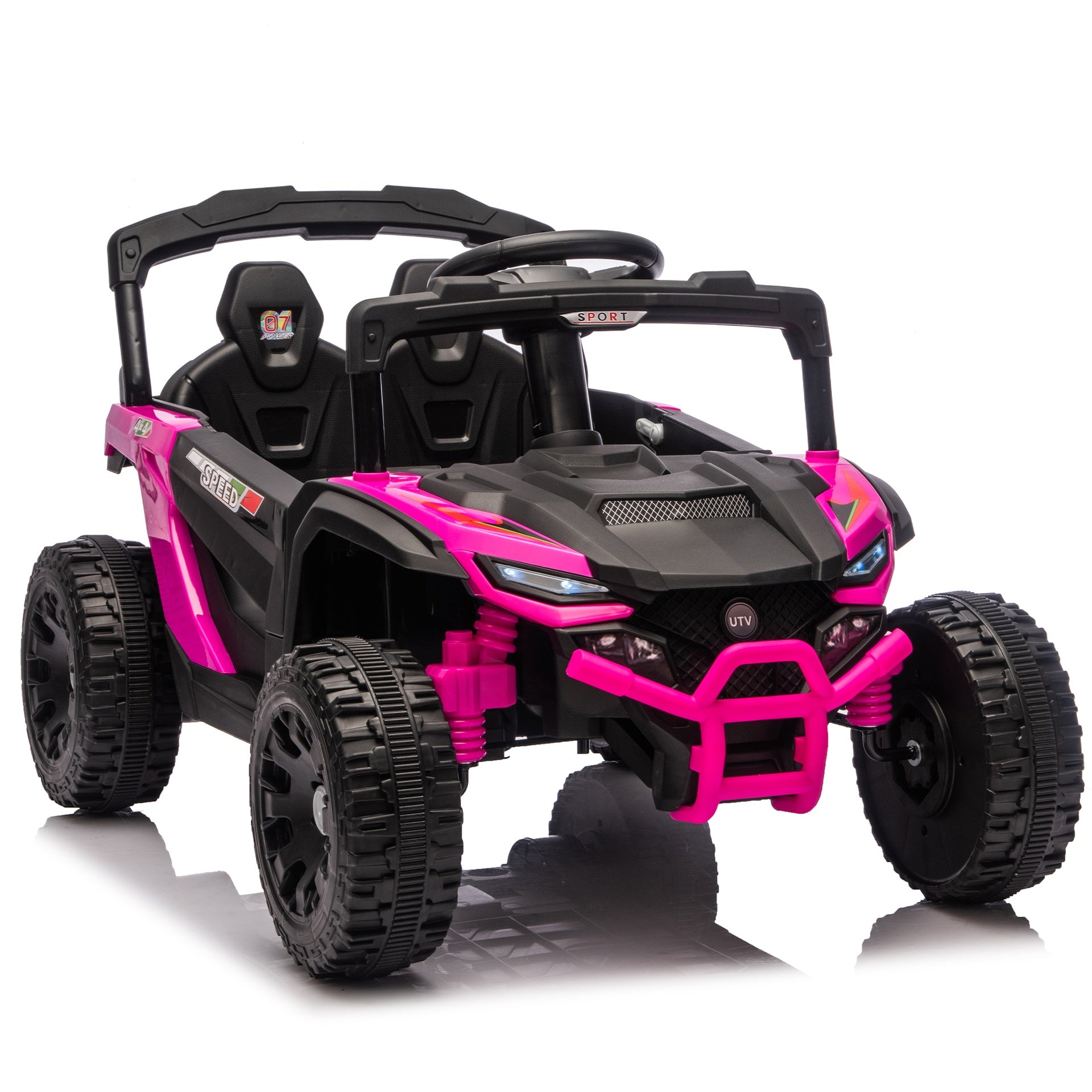 24V Kids ride on UTV W/ 2.4G PC,80W*2,Four-wheel suspension, Anti-Collision bar, High Chassis and Anti-Slip Grip wheels, Bluetooth and Music,Provide a speed of 1.86-3.11mph for Kids Aged 3-5