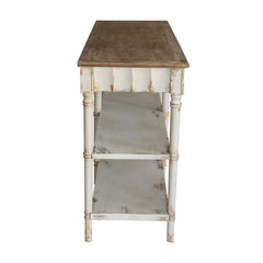63x19.5x35.5" Three-Tiered Wooden Console Table with Distressed White and Beige Finish