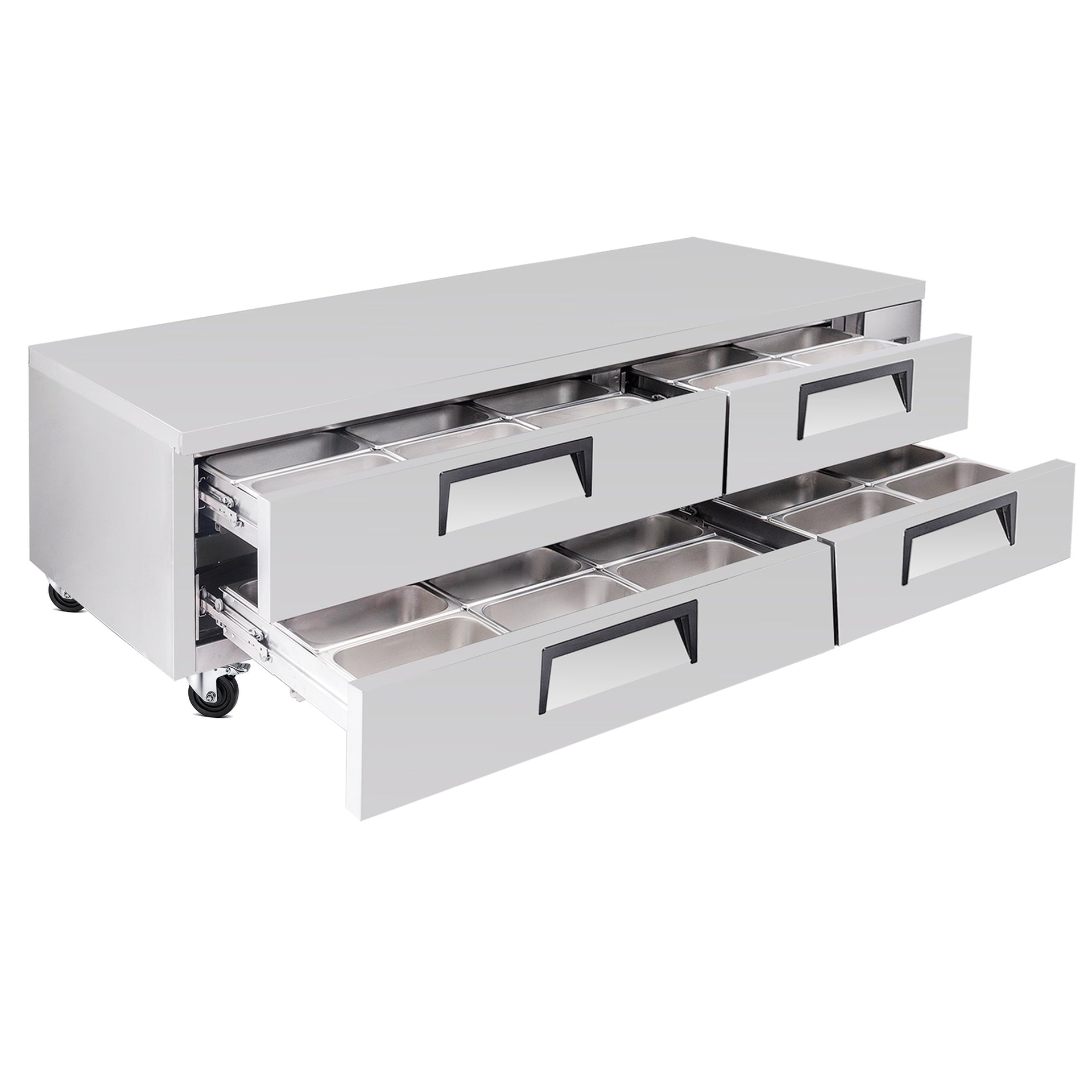 84 " Refrigerated Chef Base 4 Drawer Undercounter Refrigerator 19.1 Cu Ft R290 Ventilated Cooling