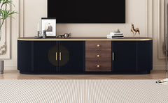 VIBE HAUS 70.8'' Modern Minimalist TV Stand for TVs up to 80 Inches, Entertainment Center with 3 Drawers and 1 Shelf, Metal Handles and 2 Cabinets for Living room