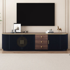 VIBE HAUS 70.8'' Modern Minimalist TV Stand for TVs up to 80 Inches, Entertainment Center with 3 Drawers and 1 Shelf, Metal Handles and 2 Cabinets for Living room