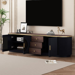 VIBE HAUS 70.8'' Modern Minimalist TV Stand for TVs up to 80 Inches, Entertainment Center with 3 Drawers and 1 Shelf, Metal Handles and 2 Cabinets for Living room