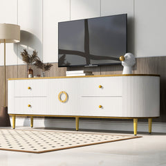 VIBE HAUS Modern TV Stand for TVs up to 80 Inches, Entertainment Center with 4 Drawers and 1 Cabinet, Wood TV Console Table with Metal Legs and Handles for Living room(Old SKU:SJ000117AAK)