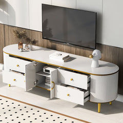 VIBE HAUS Modern TV Stand for TVs up to 80 Inches, Entertainment Center with 4 Drawers and 1 Cabinet, Wood TV Console Table with Metal Legs and Handles for Living room(Old SKU:SJ000117AAK)