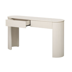 TREXM Entryway Table with Fluted Design, Modern Console Table with Storage, Oval Top and 2 Drawers for Entryway and Living Room (Champagne White)